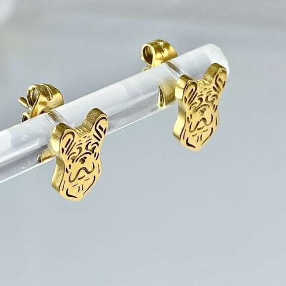 Tiny French Boxer Stud Earrings Stainless Steel - Picture 2 of 8